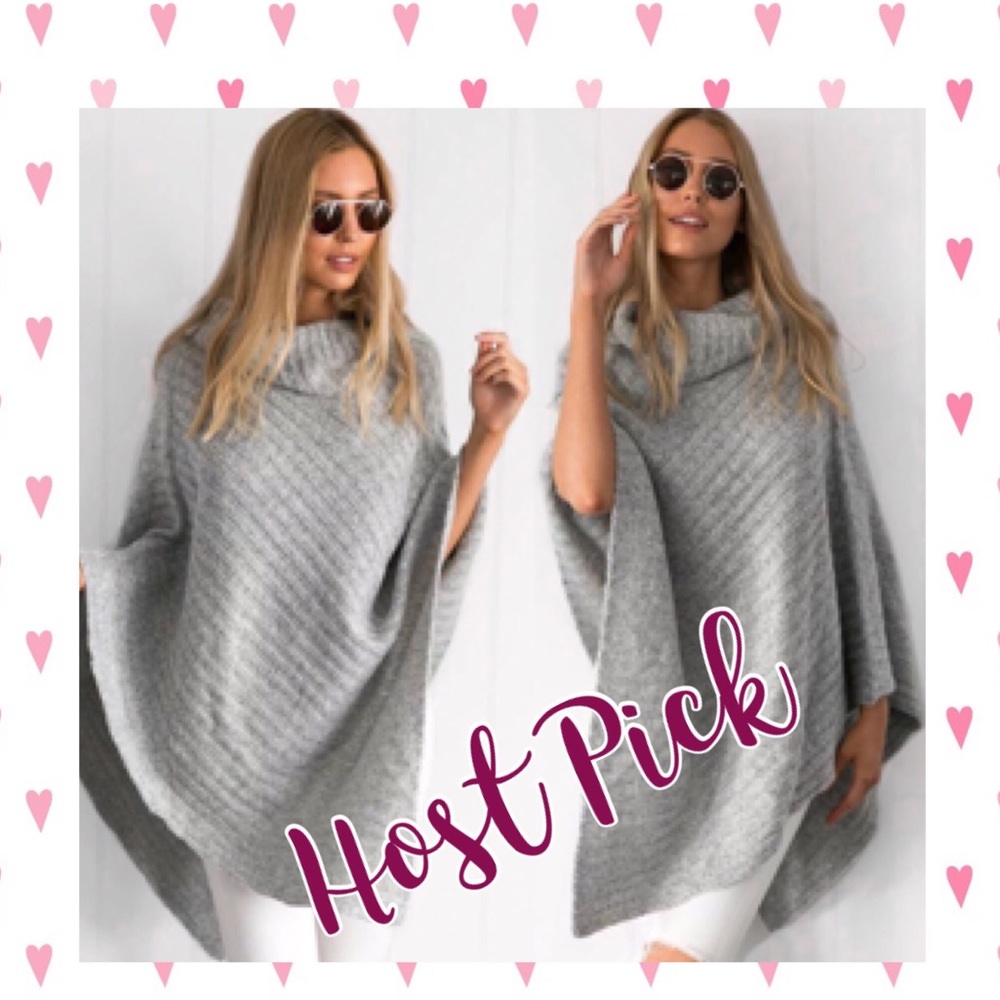 SALE✨Beautiful grey sweater poncho-OSFM✨ HP - Picture 7 of 7